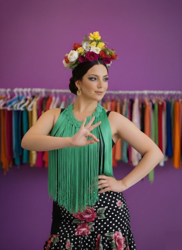 Producto - Collar De Flecos De Seda Círculos Verde Esmeralda