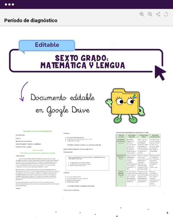 Producto - PERÍODO DIAGNÓSTICO: MATEMÁTICA Y LENGUA - SEXTO GRADO