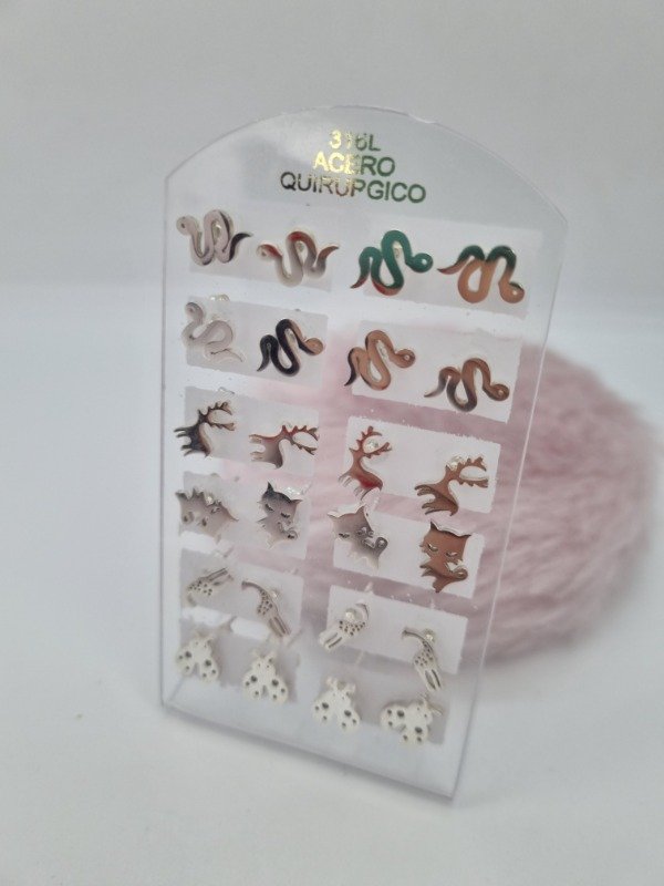 Producto - Blister aros acero blanco pasante animalitos plano