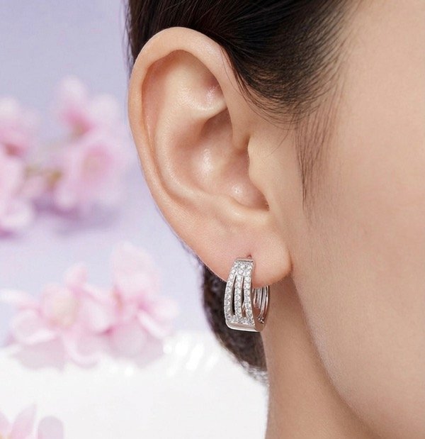 Producto - Aros Argollas Plata 925 tres filas piedras