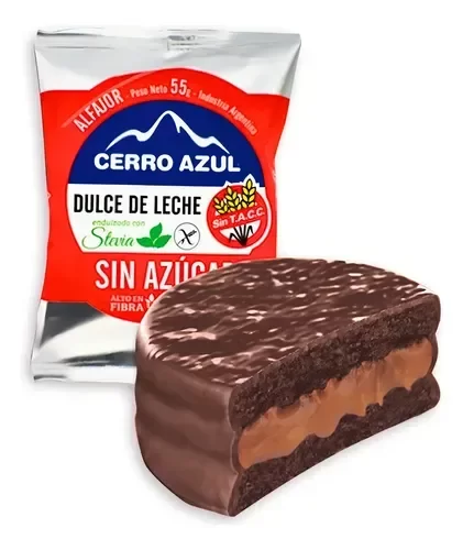 Producto - Alfajor de chocolate relleno de dulce de leche sin azucar CERRO AZUL