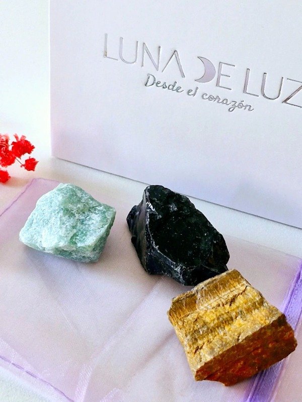 Producto - Kit Piedras Energéticas Protección: Cuarzo Verde, Obsidiana, Ojo de Tigre - 0