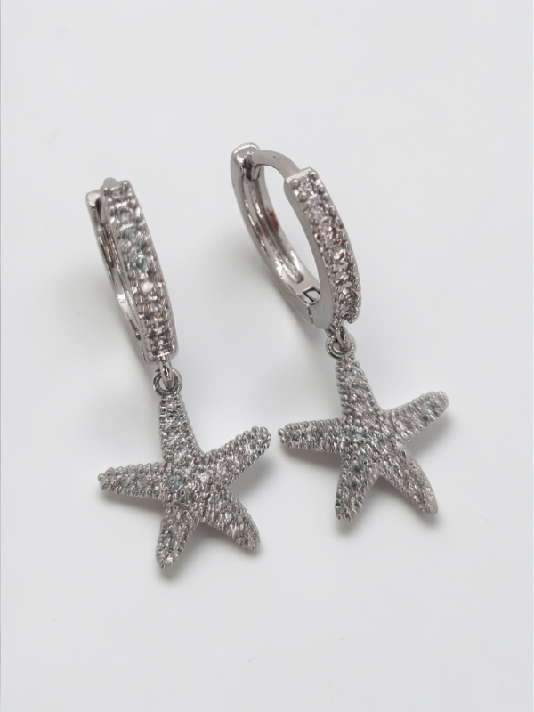 Producto - Aros acero quirurgico argollita strass colgante estrella de mar strass