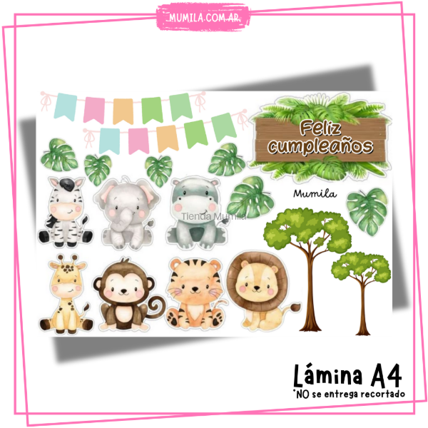 Producto - Lamina papel foto Topper Animales de la selva EN STOCK