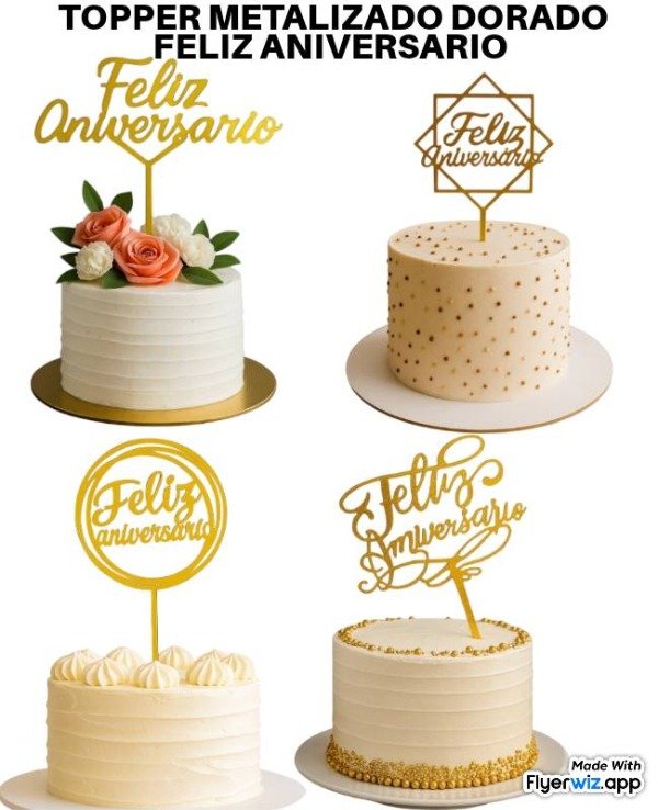 Producto - Topper feliz aniversario dorado metalizado