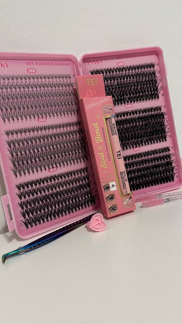 Producto - Libro de pestañas Pinky - 10D al 60D - Pegamento + sellador Tei