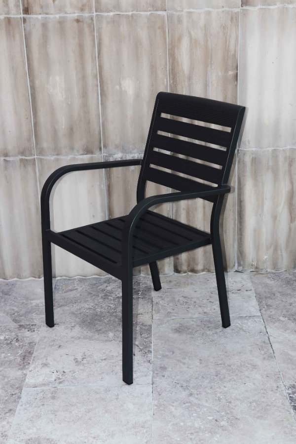 Producto - Silla Sillón Aluminio Apilable Exterior  Color Gris Grafito