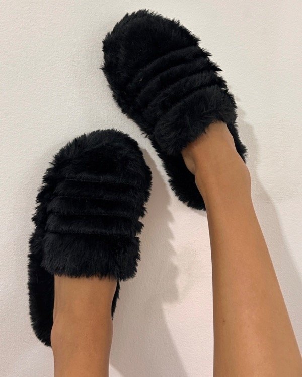 Producto - Pantuflas Peluche Negra Cerradas