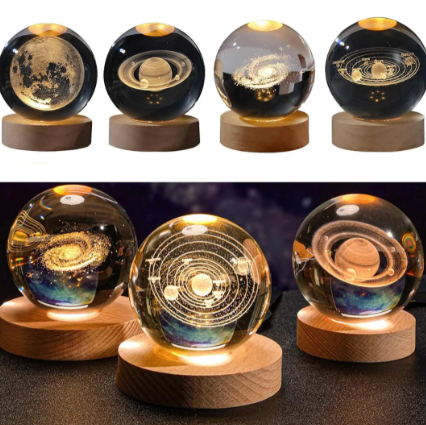 Producto - Lampara Esfera De Cristal 3d Luz De Noche Pantalla 8x6cm