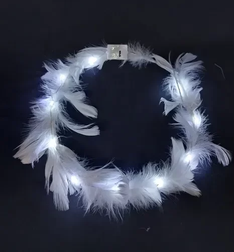 Producto - Coronas Tiaras Plumas BLANCAS Led x 10