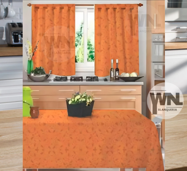 Producto - COMBO CORTINA Y MANTEL DE COCINA LABRADO