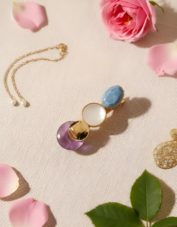 Producto - Hebilla  Azul Lila, Blanco y Azul  6 cm Con Pinza