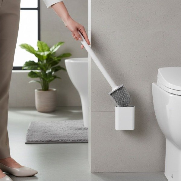 Producto - ESCOBILLA CEPILLO PARA BAÑO DE SILICONA CON SOPORTE DE PARED