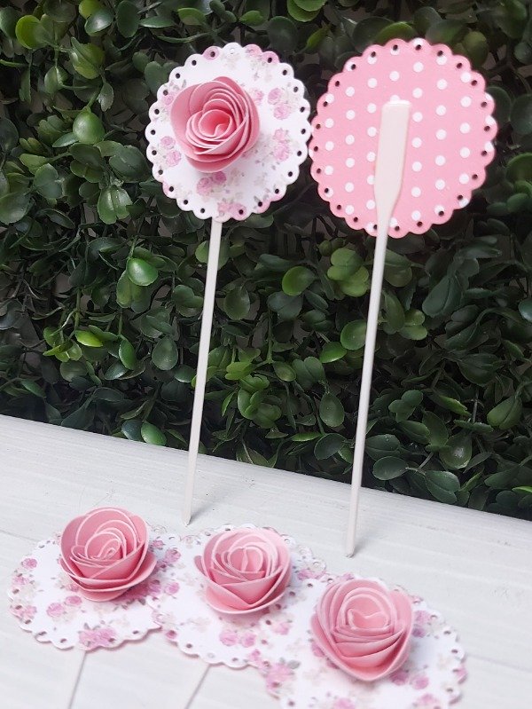 Producto - Topper chico de cartulina con flor 3D. Paquete x5 unidades