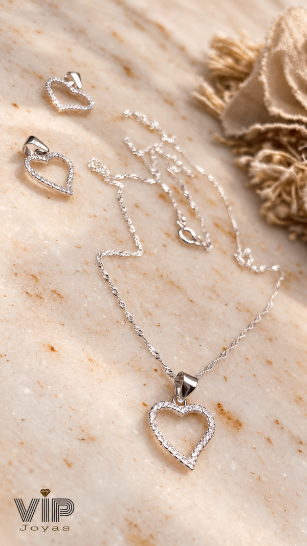 Producto - Conjunto Corazón Brillo Plata 925 - 1