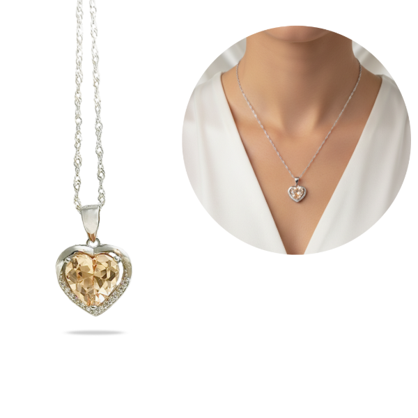 Producto - Conjunto Plata 925 Cadena y Dije Corazón Citrino