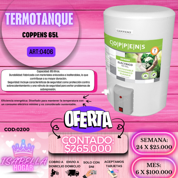 Producto - TERMOTANQUE COPPENS 65L COD:0179000