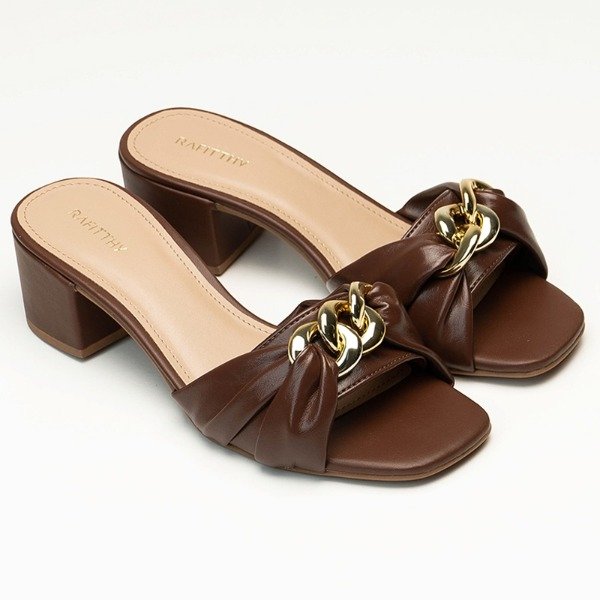 Producto - sandalia "tamanco" RAFITTHY marron con cadena dorada COD. 101008