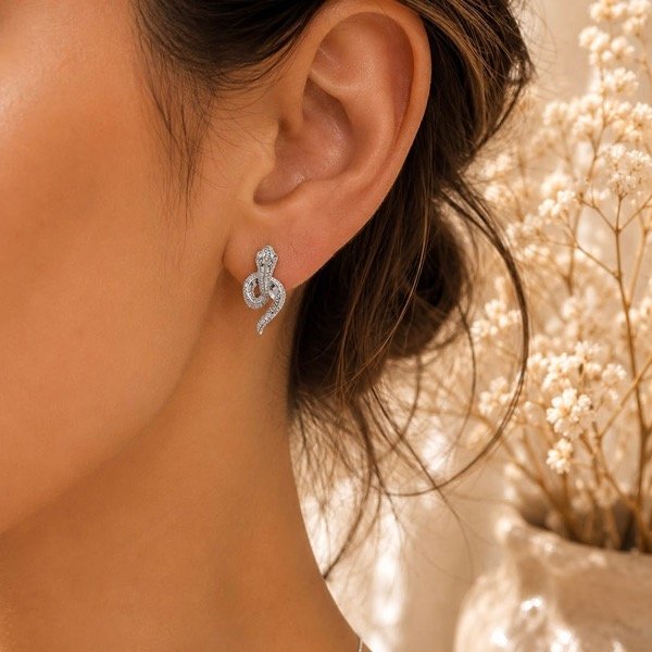 Producto - Aros pasantes serpiente con cubic Plata 925 - 1