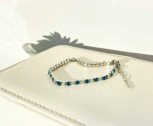 Producto - Pulsera Cristal Transparente +Turqueza 17cm +5