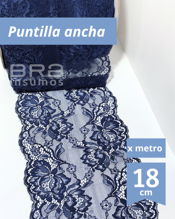 Producto - [P29] Puntilla Elastizada 18 cm - Azul noche (x Metro) - 0