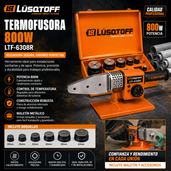 Producto - TERMOFUSORA 800W LUSQTOFF LTF-6308R CON BOQUILLAS Y MALETIN