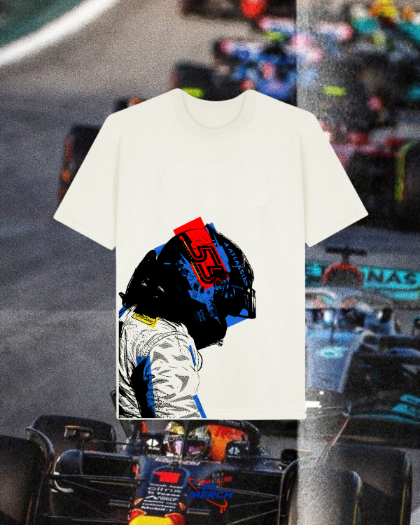 Producto - Remera cremita Carlos Sainz dibujo