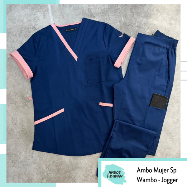 Producto - Ambo Jogger Azul detalle Rosa Spandex SuperFit
