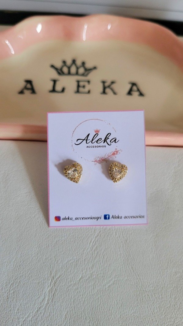 Producto - Aros corazón con zirconias y strass dorados - 2