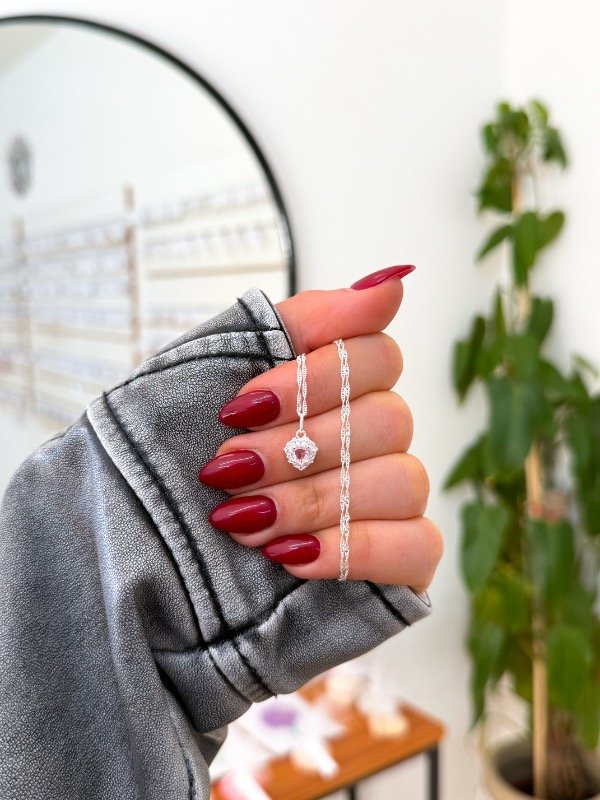 Producto - Cadenita plata 925 corazón cúbic rosita contorno micropave