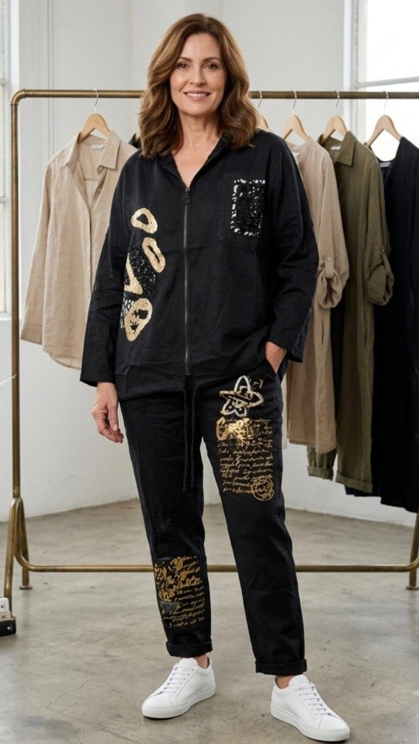 Producto - Babucha Moda Italiana Super Elastizada 48 al 52 - Negro y Dorado - 3