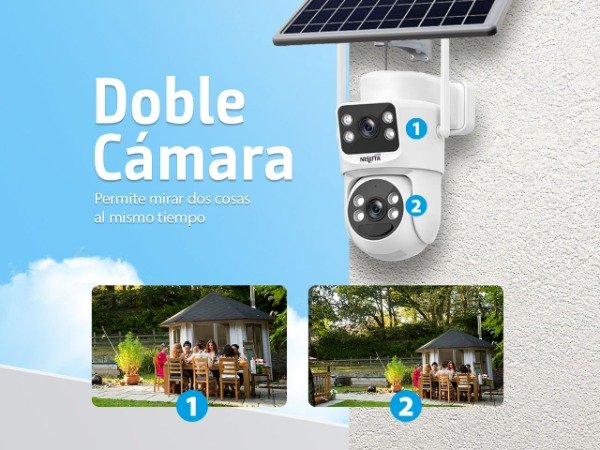 Producto - Camara De Seguridad IP WiFi Exterior Solar Nisuta NSIC733S Doble Lente 3MP+3MP - 3