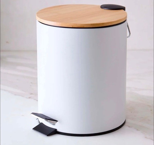 Producto - Cesto de residuos 5 litros blanco con tapa de bambú