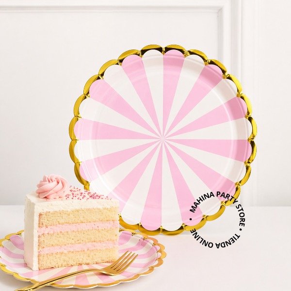 Producto - Platos polipapel ruleta rosa x 10
