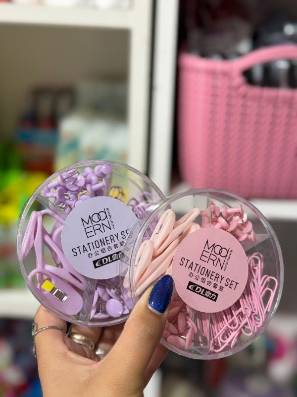 Producto - Kit Escritorio Redondo Pastel (Chinches, Bolita, Clips, Aprieta papeles)