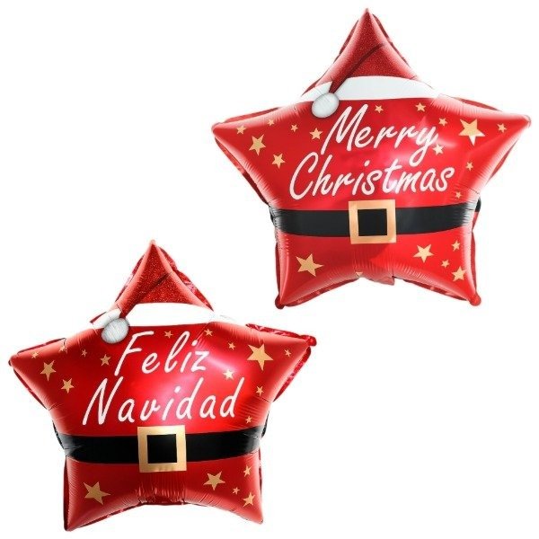 Producto - Globo 45cm "Feliz Navidad" estrella de Papa Noél