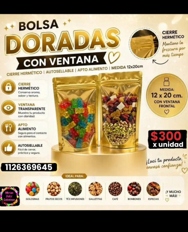 Producto - Bolsa hermética dorada 12x20cm