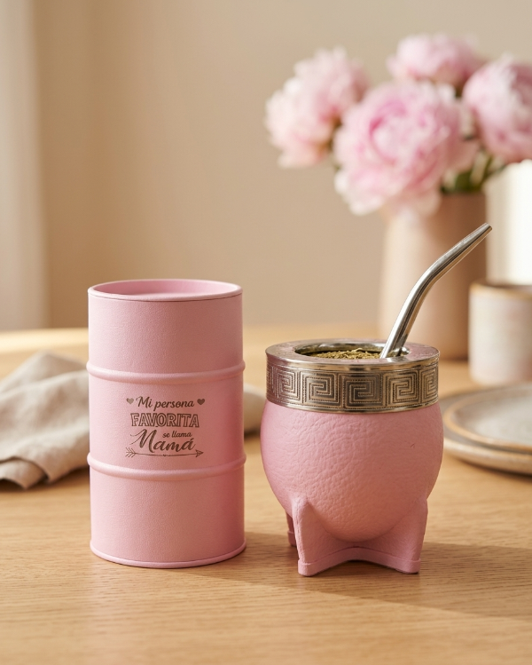 Producto - COMBO ROSA Mate Imperial con Bombilla y Yerbero DIA DE LA MADRE - 0