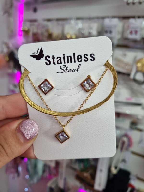 Producto - Set Collar doble + Aros Strass - 0