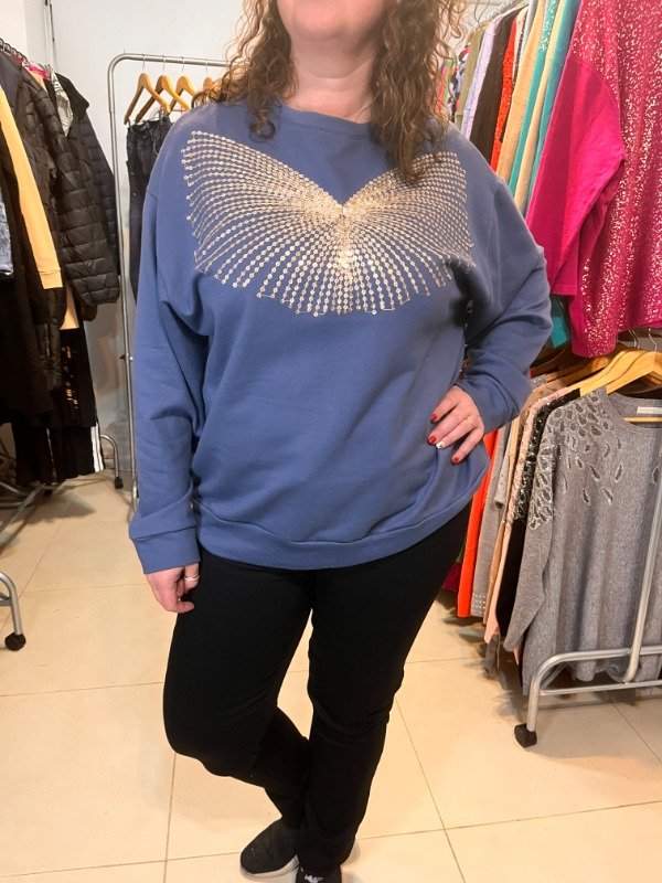 Producto - Buzo Algodon Lentejuelas Bordadas Oversize Azulino Amplio 130 cm AHORA 29.000