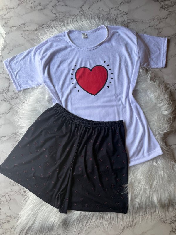 Producto - Pijama animado corto + remera manga corta - Corazones Rojo