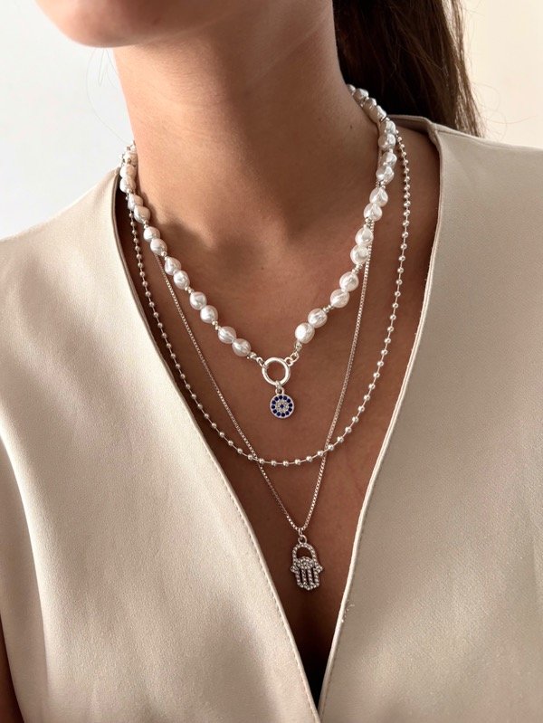 Producto - Collar triple perla hamsa