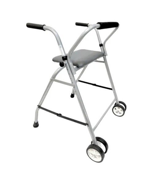 Producto - Andador Plegable Reforzado con Asiento Y Doble Rueda