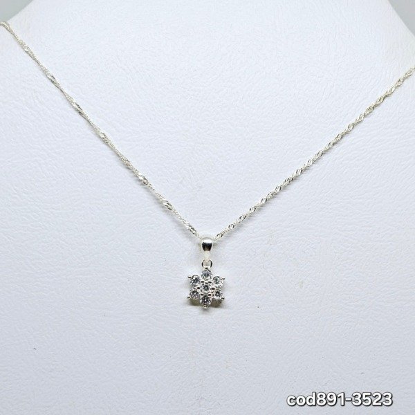 Producto - Cadena y dije Flor con piedras Blancas, de plata (cod891-3523)