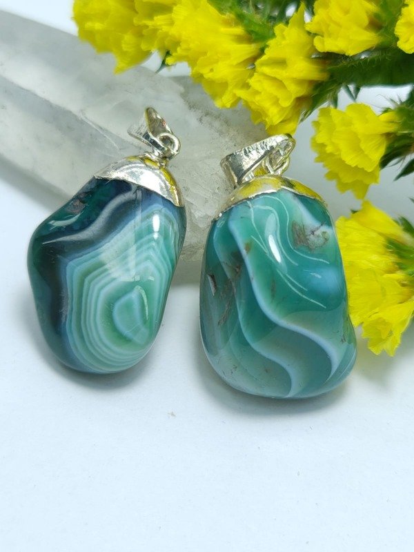 Producto - Dije de Piedra Agata Verde Baño en Plata