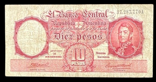 Producto - 10 Pesos Mon. Nac. Firmas en Rojo Bot. 1930a - F+