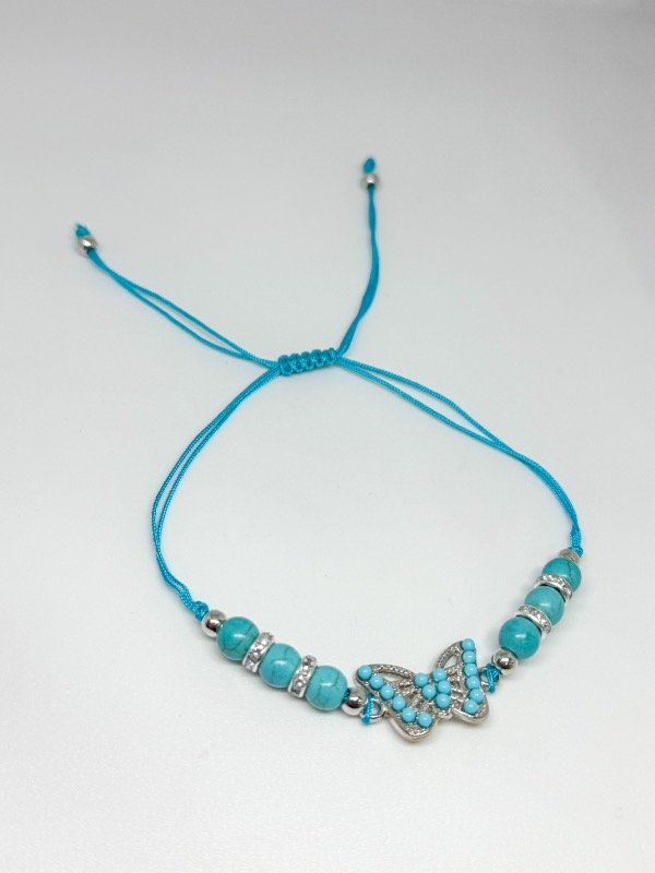 Producto - Pulsera de hilo y piedras turquesa dije mariposa