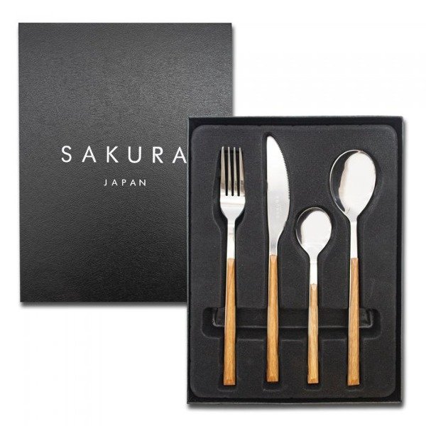 Producto - Set Cubiertos Sakura 24 Piezas Acero Símil madera Color Marrón