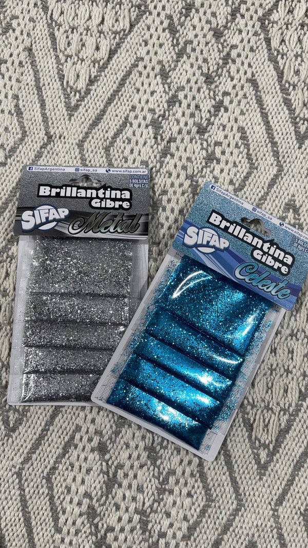 Producto - Brillantina en bolsita  celeste y plateado de 4grs