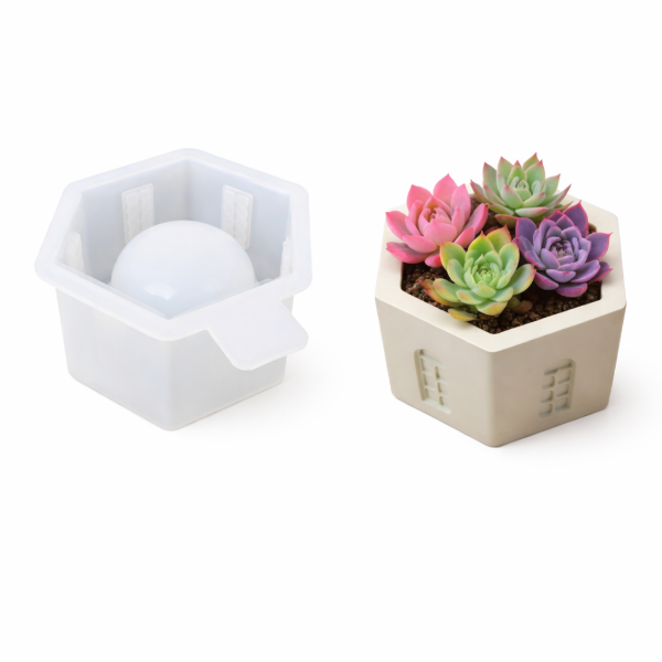 Producto - Molde maceta hexagonal con detalle 6MHP 10x8.8cm